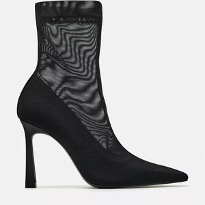 NEW Zara Black Pointed Heeled Sock Ankle Boot Size 7.5